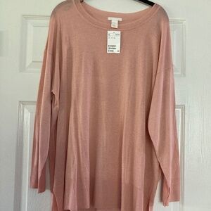 H&M Pink Blush Crew Neck High Low Drapey Sweater NWT XL